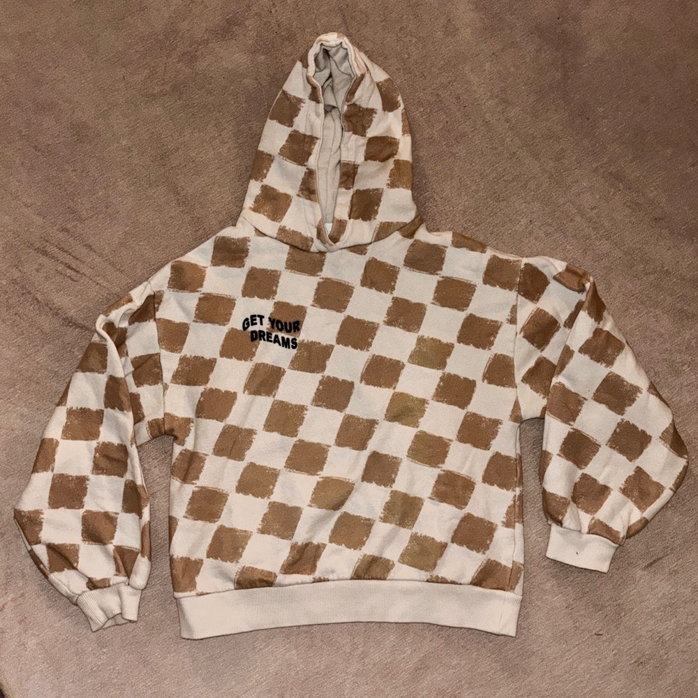 Zara Kids Tan and White Checkered Hoodie